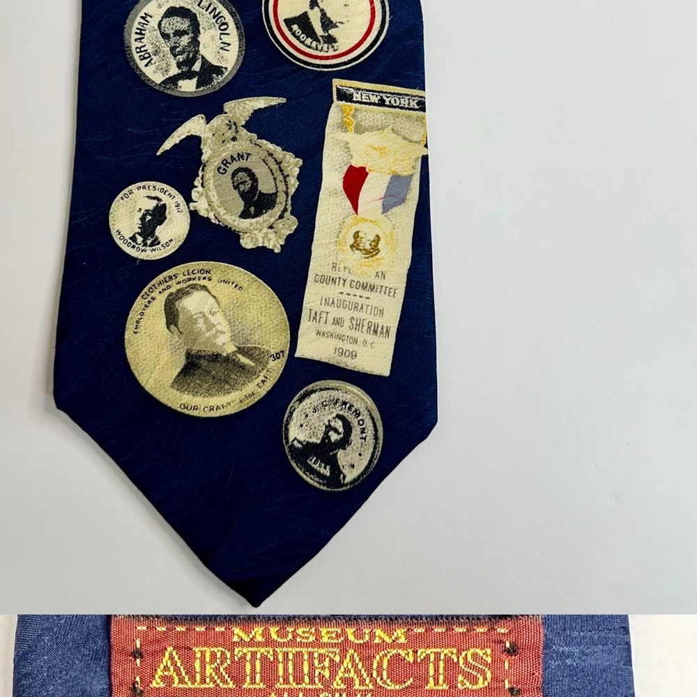 Museum Artifacts Presidential USA Political History Handmade Blue Silk Tie 3.75”